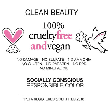 Celeb Luxury clean beauty graphic highlighting vegan and cruelty-free certification and formulas without sulfates, ammonia, gluten, parabens, PPD, or mineral oil.