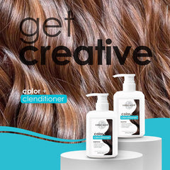 Keracolor Color + Clenditioner Espresso and Mocha 12 fl oz pump bottles displayed against glossy brunette hair