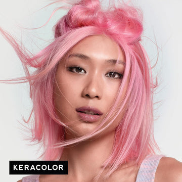 Model with light pink hair showing the Keracolor Color + Clenditioner Light Pink result