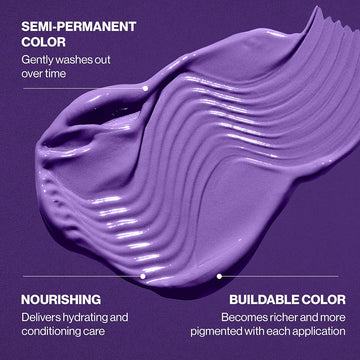 Keracolor Color + Clenditioner Purple cream swatch highlighting semi-permanent color that washes out gradually, nourishing care, and buildable pigment