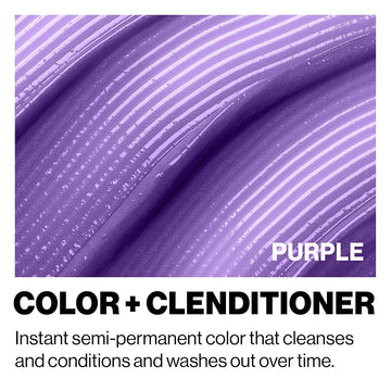 Purple Keracolor Color + Clenditioner texture with text explaining that the semi-permanent color cleanses, conditions, and washes out over time