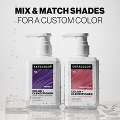 Keracolor Color + Clenditioner Purple and Rose Gold pump bottles showing shades that can be mixed for a custom hair color