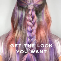 Pink, purple and silver hair styled in a half-up braid with Keracolor Done With It Finishing Spray