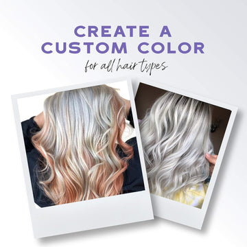 Custom cool blonde and silver hair tones created with Keracolor Kick Brass Purple Toning Drops