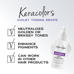 Keracolor Kick Brass Purple Toning Drops neutralize golden or brassy tones and enhance cool blonde pigments