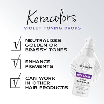 Keracolor Kick Brass Purple Toning Drops neutralize golden or brassy tones and enhance cool blonde pigments