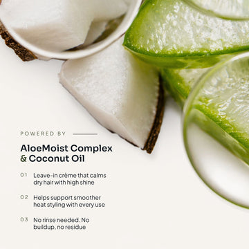 Loma Calming Crème powered by AloeMoist Complex and coconut oil for shine, smoothing, and heat styling