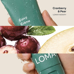 Loma Curvy Crème tube with cranberry and pear aromatherapy imagery