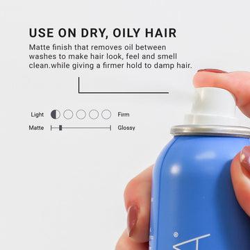 Loma Dry Shampoo applied to dry, oily hair with a matte finish between washes