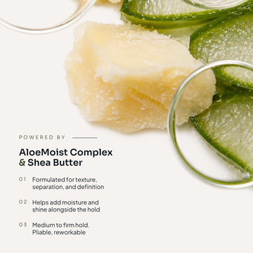 Loma Fiber Putty powered by AloeMoist Complex and shea butter for texture, moisture, shine, and reworkable hold