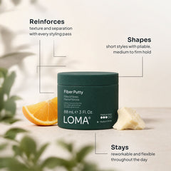 Loma Fiber Putty for texture, separation, and flexible medium-to-firm hold on short hairstyles