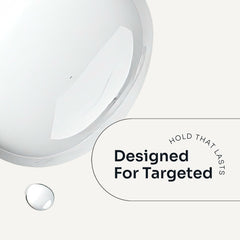 White hairspray formula texture with targeted hold messaging