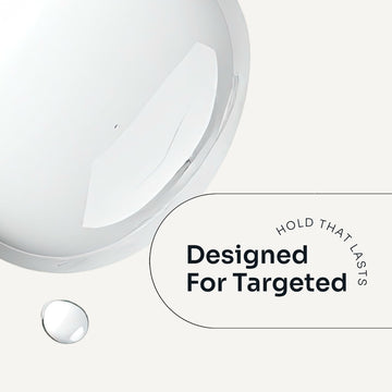 White hairspray formula texture with targeted hold messaging