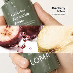 Loma Fortifying Repairative Serum with Cranberry and Pear aromatherapy imagery