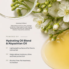 Loma Light Nourishing Oil Treatment formula graphic featuring Hydrating Oil Blend and Abyssinian Oil for fine to normal hair
