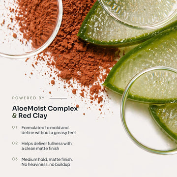 Loma Molding Crème benefits featuring AloeMoist Complex and red clay for medium hold and a clean matte finish