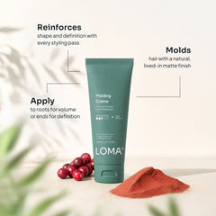 Loma Molding Crème styling benefits for shape, definition, volume, and natural matte finish