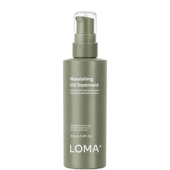 Loma Nourishing Oil Treatment 3.4 oz olive green pump bottle on a white background