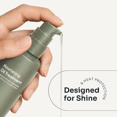 Loma Nourishing Oil Treatment dispensing clear oil from a pump bottle