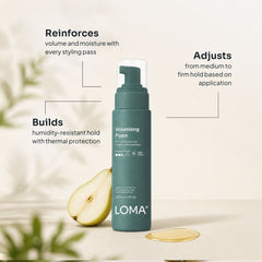 Loma Volumizing Foam 8 oz with volume, moisture, humidity-resistant hold, and thermal protection benefits