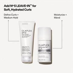 OLAPLEX Nº.10 Bond Shaper Curl Defining Gel paired with Nº.5 Leave-In Moisturize and Mend Conditioner for defined, medium-hold, soft, hydrated curls