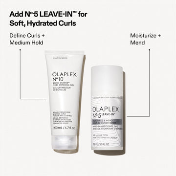 OLAPLEX Nº.10 Bond Shaper Curl Defining Gel paired with Nº.5 Leave-In Moisturize and Mend Conditioner for defined, medium-hold, soft, hydrated curls