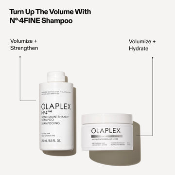 OLAPLEX routine graphic pairing Nº.4FINE Bond Maintenance Shampoo for volumizing and strengthening with Weightless Nourishing Mask for volumizing and hydrating fine hair