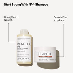 OLAPLEX routine graphic pairing Nº.4 Bond Maintenance Shampoo for strengthening and nourishing with Rich Hydration Mask for smoothing frizz and hydrating medium to thick or dry hair