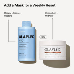 OLAPLEX haircare routine graphic pairing Nº.4C Clarifying Shampoo for deep cleansing and restoration with Rich Hydration Mask for strengthening and hydration