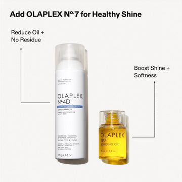 OLAPLEX Nº.4D Clean Volume Detox Dry Shampoo paired with Nº.7 Bonding Oil to reduce oil and residue while boosting shine and softness