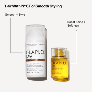 OLAPLEX Nº.7 Bonding Oil paired with Nº.6 Bond Smoother for smooth styling, boosted shine, and softness