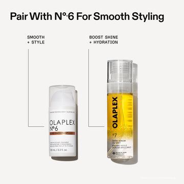 OLAPLEX Nº.7 Shine Serum Oil Mist paired with Nº.6 Bond Smoother for smooth styling, shine, and hydration