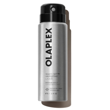 OLAPLEX Shape Set Hairspray 2.4 oz can with medium hold on a white background