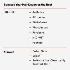 OLAPLEX Volumizing Blow Dry Mist graphic listing sulfate-free, silicone-free, phthalate-free, phosphate-free, paraben-free, MIC/MIT-free, and protein-free qualities, plus color-safe and vegan benefits