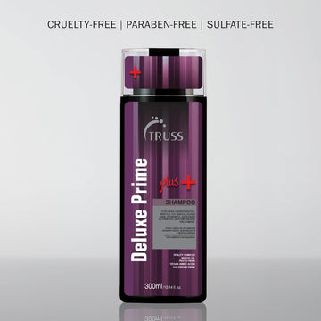 TRUSS Deluxe Prime Plus+ Shampoo 300 ml bottle with cruelty-free, paraben-free and sulfate-free claims.