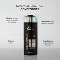 TRUSS Equilibrium Conditioner benefits for balancing excess scalp oil, moisturizing dry ends and reducing frizz