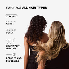 TRUSS Infusion Conditioner graphic showing suitability for straight, wavy, curly, chemically treated, colored and processed hair