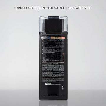 Back of TRUSS Professional Curly Shampoo 300 ml bottle showing benefits, directions, ingredients and cruelty-free, paraben-free and sulfate-free claims
