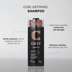 TRUSS Professional Curly Shampoo benefits include gentle cleansing, hydration, curl definition, detangling and frizz control