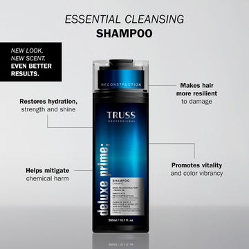 TRUSS Professional Deluxe Prime Shampoo benefits include restoring hydration, strength and shine while helping protect hair from damage