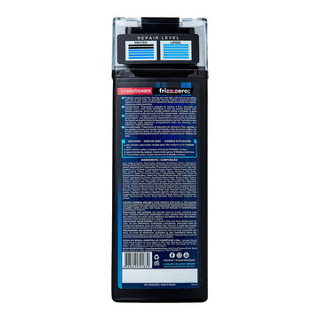 Back of TRUSS Professional Frizz Zero Conditioner 300 ml bottle showing repair level, benefits, directions and ingredients