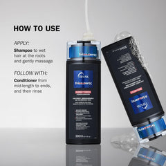TRUSS Professional Frizz Zero Shampoo and Conditioner with instructions for cleansing roots and conditioning mid-lengths and ends