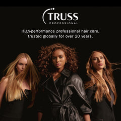 Truss Professional hair care brand graphic featuring three models with long blonde, curly brunette, and copper hair.