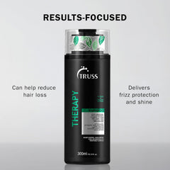 TRUSS Therapy Shampoo 300 ml bottle with claims that it can help reduce hair loss while providing frizz protection and shine.