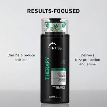 TRUSS Therapy Shampoo 300 ml bottle with claims that it can help reduce hair loss while providing frizz protection and shine.