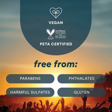 Verb Amber and Jasmine Hair and Body Fragrance Mist highlighting its vegan, PETA-certified formula free from parabens, phthalates, harmful sulfates, and gluten