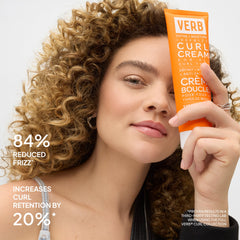 Verb Curl Cream 5.3 oz with claims of 84% reduced frizz and 20% increased curl retention based on third-party testing
