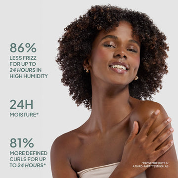 Verb Curl Oil clinical results graphic featuring claims of 86% less frizz, 24-hour moisture, and 81% more defined curls