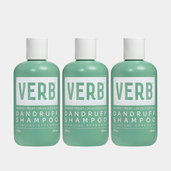 Three Verb Dandruff Shampoo 8 oz bottles displayed against a light gray background