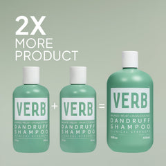 Two Verb Dandruff Shampoo 8 oz bottles compared with one 16 oz bottle